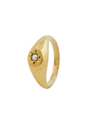 Pearl Signet Ring with “A Star to Guide Me” Engraving