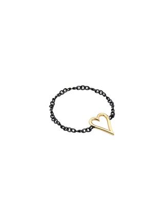 Line Heart Black Gold Chain Ring
