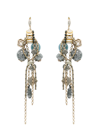 Antique Blue Crystal Cluster Drop Earrings