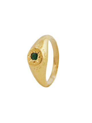Emerald Signet Ring with “A Star to Guide Me” Engraving
