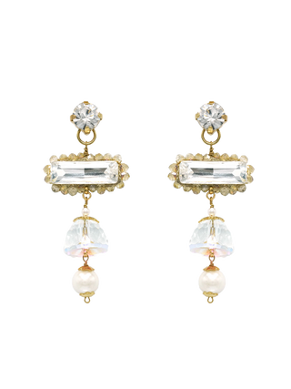 White Luminous Bell Crystal Earrings