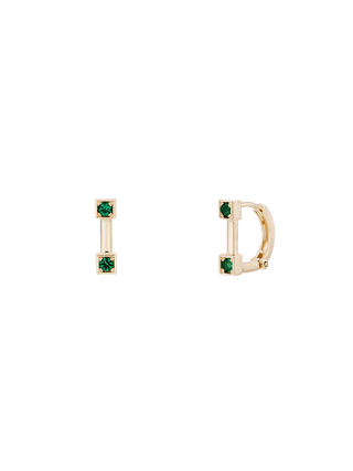 Twin Emerald Stone Hoop Earrings