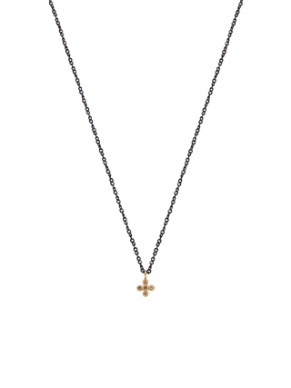 Mini Diamond Cross Black Gold Necklace