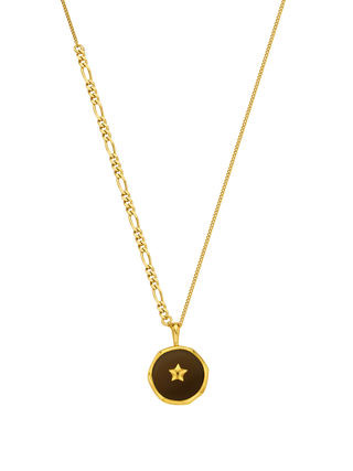 Smoky Quartz Celestial Coin Pendant Necklace