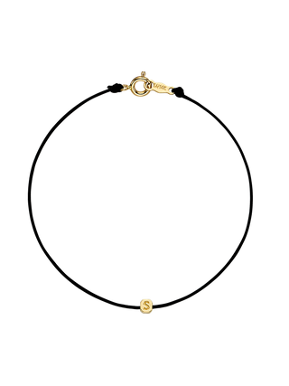 14K Gold Black Silk Initial Bracelet