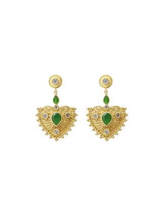 Nara Green Stone Heart Drop Earrings