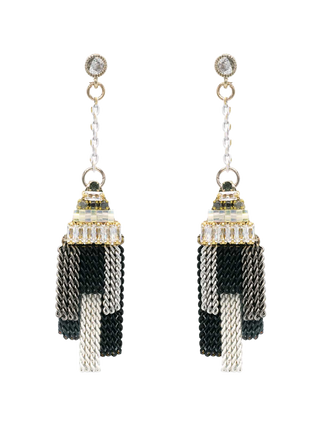 Black Layered Luxe Fringe Chain Earrings