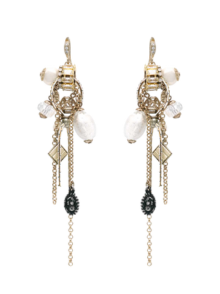 Antique White Crystal Cluster Drop Earrings