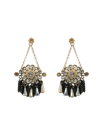 Black Crystal Cascade Chain Earrings