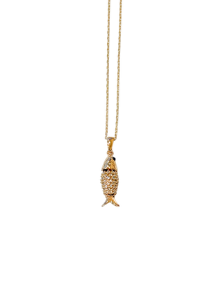Atelier Stone The Poisson Necklace with Sculptural Gold Filled Fish Pendant, Sparkling Stone Accents and Delicate Yellow Gold Chain | LE FIGUE NEW YORK