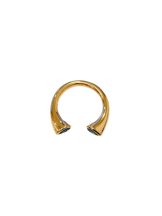 Atelier Stone The Green Lien Ring Sculptural Yellow Gold Filled Open Band with Two Green Cubic Zirconia Stones and Serpent-Inspired Design | LE FIGUE NEW YORK