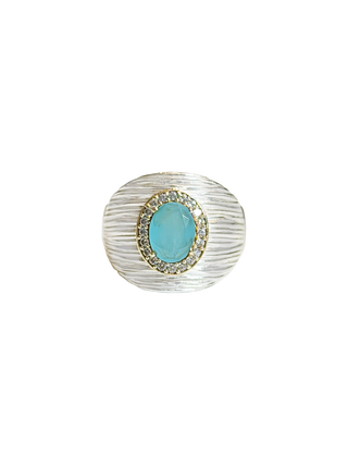 Diaperis Lola Calcedonie Blue Chalcedony Sculptural Silver Filled Cubic Zirconia Ring | LE FIGUE NEW YORK