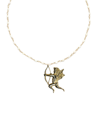 Fascinato Cherubini Necklace with Freshwater Pearls and Gold-Plated Cupid Pendant | LE FIGUE NEW YORK
