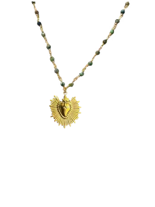 Fascinato Benvolio Turquoise Necklace with Natural Turquoise Stones and Sacred Heart Pendant | LE FIGUE NEW YORK