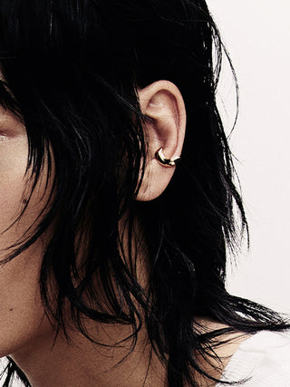 Hustad #257 Sterling Silver Earcuff Worn on Ear, Sculptural Silver Ear Cuff | LE FIGUE NEW YORK