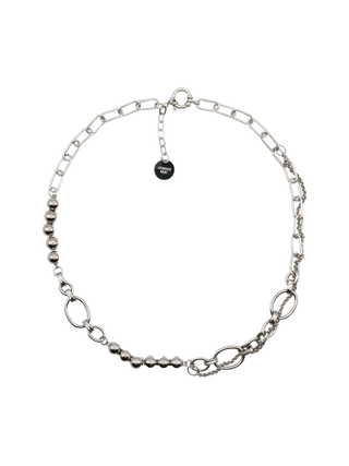 JAMAIS NUE Asymmetric Mixed Chain Necklace Handcrafted Stainless Steel with Metallic Beads | LE FIGUE NEW YORK