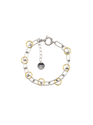 JAMAIS NUE Mixed Metal Link Bracelet Polished Stainless Steel Silver Chain with Yellow Gold Tone Ring Accents | LE FIGUE NEW YORK