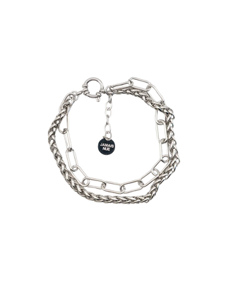 JAMAIS NUE Trouble Bracelet Sculptural Stainless Steel Silver Bracelet with Twisted Chain and Oversized Link Details | LE FIGUE NEW YORK