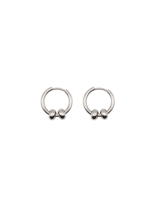 JAMAIS NUE Silver Bead Hoop Earrings Polished Silver Tone Stainless Steel Mini Hoops with Rounded Silver Bead Accents | LE FIGUE NEW YORK