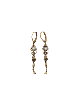 LA2L Circle Small Earrings with white Mother of Pearl stones and articulated gold drops | LE FIGUE NEW YORK