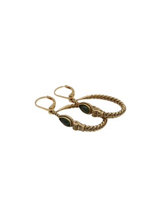 LA2L Circle Hoop Earrings with green Serpentine stones and twisted gold oval frames | LE FIGUE NEW YORK
