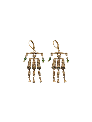 LA2L Circle Large Earrings with articulated gold drops, green Tsavorite and Mother of Pearl accents | LE FIGUE NEW YORK