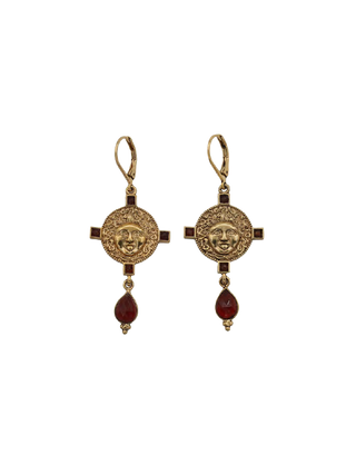 LA2L Medusa Drop Earrings with orange hessonite accents, Medusa medallions and teardrop drops | LE FIGUE NEW YORK