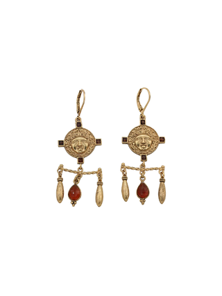 LA2L Medusa Mobile Earrings with red hessonite accents, Medusa medallions and articulated gold-filled drops | LE FIGUE NEW YORK