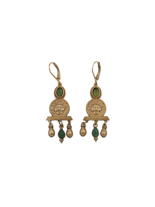 LA2L Medusa Oval Earrings with green serpentine stones, Medusa medallions and articulated drops | LE FIGUE NEW YORK