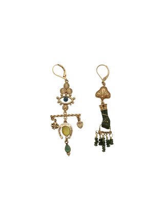 LA2L Sacha Mobile Asymmetrical Earrings in gold filled with citrine, serpentine and mismatched symbolic charms | LE FIGUE NEW YORK