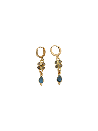 LA2L Sacha Clover Drop Earrings in Tourmaline Blue and Labradorite with gold-filled clover and teardrop design | LE FIGUE NEW YORK