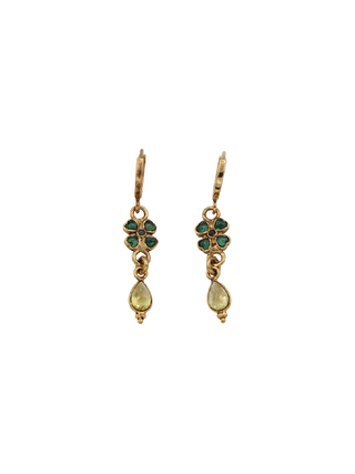 LA2L Sacha Clover Drop Earrings in Green Agate and Verre jaune with gold-filled clover and teardrop design | LE FIGUE NEW YORK