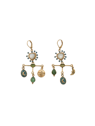 LA2L Mobile Ex Voto Earrings with Mother of Pearl hearts, serpentine drops and celestial charms | LE FIGUE NEW YORK
