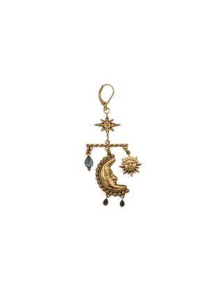 LA2L Sacha Moon Single Earring with crescent moon, sun, star and blue tourmaline drops | LE FIGUE NEW YORK
