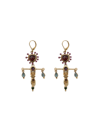 LA2L Sacha Heart Hand Earrings with heart stones and blue tourmaline drops | LE FIGUE NEW YORK