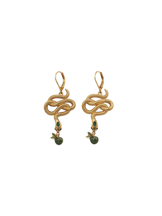 LA2L Sissi Serpent Earrings Sculptural Snake Gold Filled Green Agate Drop Earrings | LE FIGUE NEW YORK