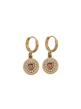 LA2L Dolie Enamel Heart Earrings Gold Filled Pink Tourmaline Heart Crystal Halo Drop Earrings | LE FIGUE NEW YORK