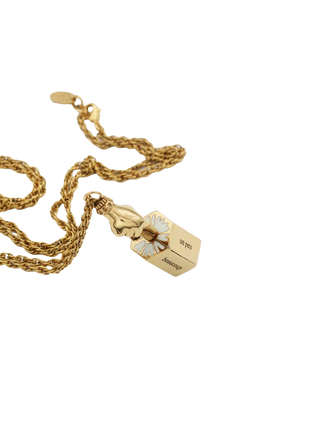 LA2L Sacha Do You Love Me Necklace Gold Filled Swivel Hand Pendant with Ivory Enamel | LE FIGUE NEW YORK