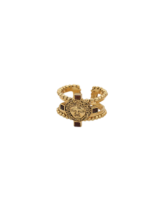 LA2L Medusa Head Ring, gold-filled statement ring with Medusa motif, Hessonite and Serpentine stones | LE FIGUE NEW YORK