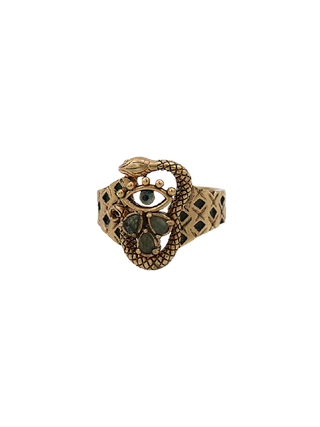 LA2L Rima Ring, gold-filled statement ring with Serpentine, Mother of Pearl, eye and serpent motifs | LE FIGUE NEW YORK