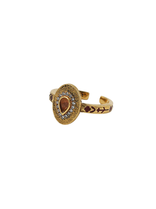 LA2L Dolie Enamel Drop Ring Gold Filled Teardrop Gemstone Crystal and Enamel Adjustable Ring | LE FIGUE NEW YORK