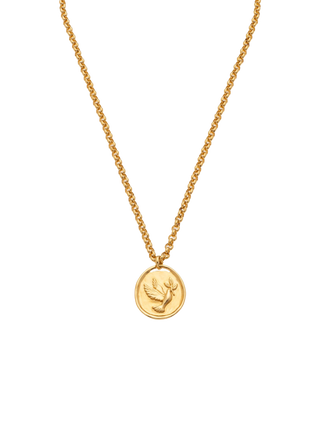 LES FELICITES Colombe Necklace, gold-filled round medallion necklace with engraved dove motif | LE FIGUE NEW YORK