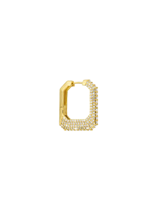 MYA BAY Super Shiny Groove Single Earring, squared gold-filled huggie with clear cubic zirconia pavé | LE FIGUE NEW YORK