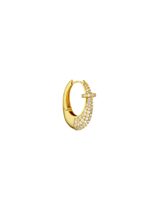 MYA BAY Shiny Electric Single Earring, gold-filled crescent huggie with asymmetric clear cubic zirconia pavé | LE FIGUE NEW YORK