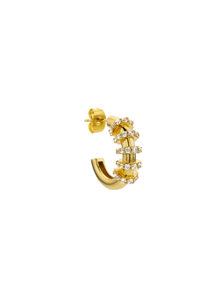 MYA BAY Rock City Single Earring, sculptural curved gold-filled earring with layered clear cubic zirconia accents | LE FIGUE NEW YORK