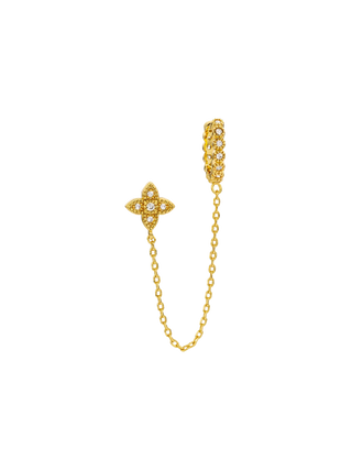 MYA BAY Fiore Greenwich Single Earring, gold-filled chain earring with crystal-set huggie and floral motif | LE FIGUE NEW YORK