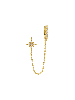 MYA BAY Diwali Delhi Single Earring, gold-filled chain earring with crystal-set huggie and starburst motif | LE FIGUE NEW YORK