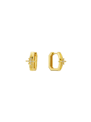 MYA BAY Diwali Padlock Earrings, squared gold-filled huggie earrings with clear cubic zirconia starburst accents | LE FIGUE NEW YORK
