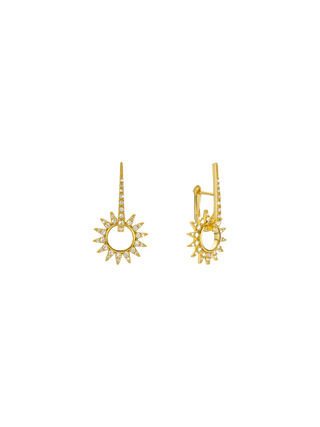MYA BAY Sunset Earrings, gold filled sunburst earrings with clear cubic zirconia and open circular centers | LE FIGUE NEW YORK