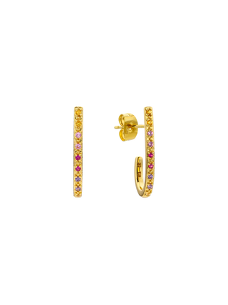 MYA BAY Rainbow Long Delhi Earrings, elongated curved gold filled earrings with multicolor cubic zirconia | LE FIGUE NEW YORK